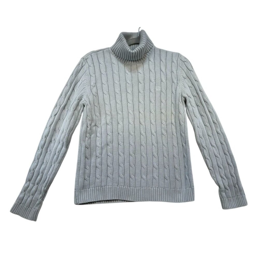 Chaps Classics Womens Cable Knit Turtleneck Sweater M Pale Pastel Blue